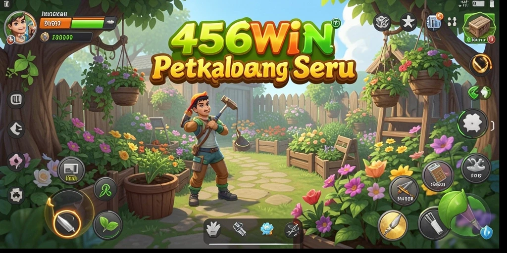 Gameplay 456WIN yang menampilkan dunia pertanian yang cerah dan hidup.