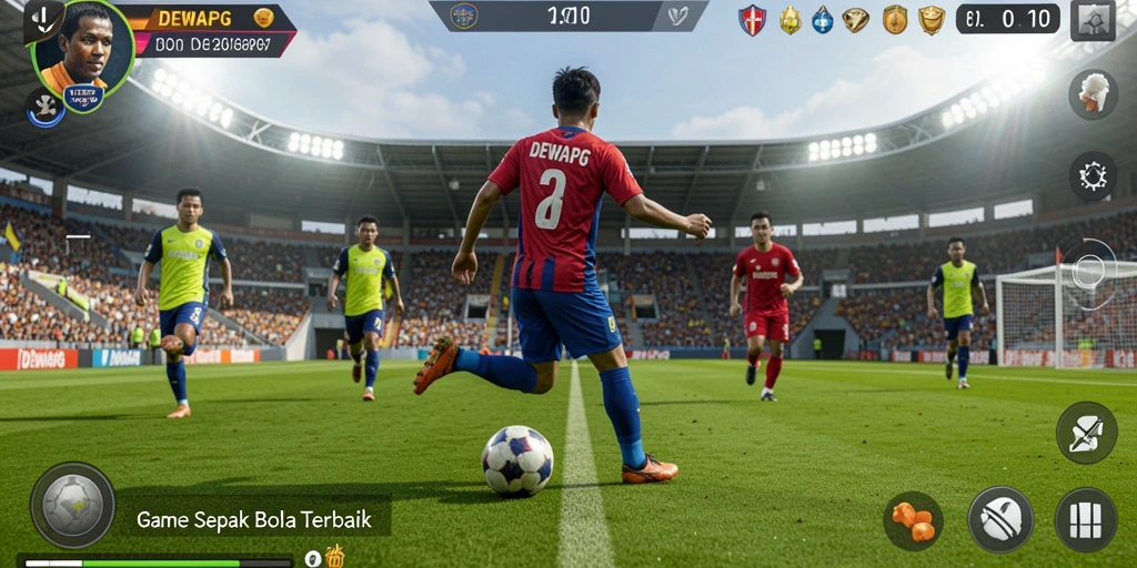 Tampilan gameplay DEWAPG yang seru dan menegangkan dalam pertandingan sepak bola.