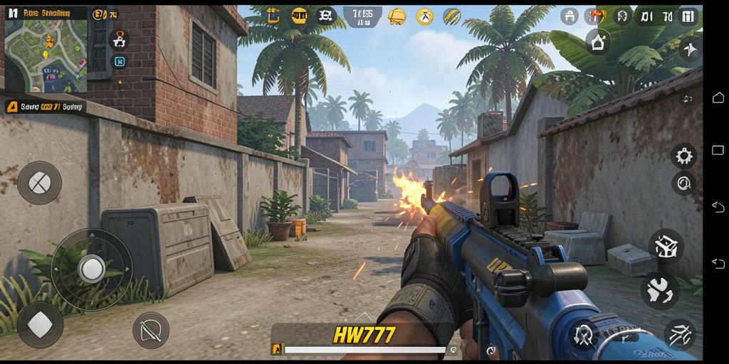 Tampilan aksi mendebarkan dalam permainan FPS HW777.