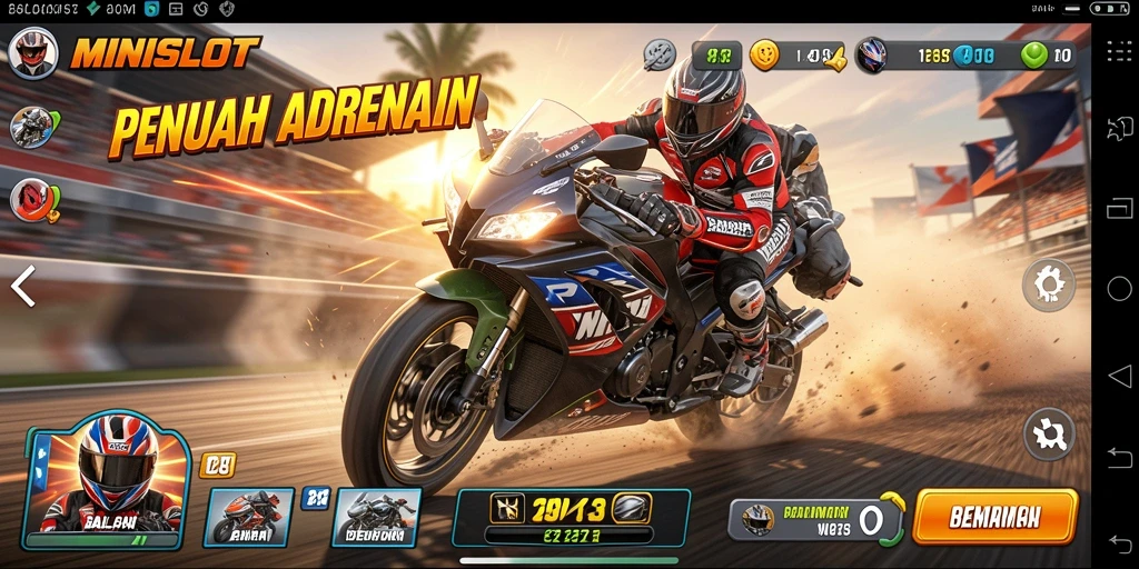 Tampilan gameplay balapan motor yang mendebarkan di MINISLOT.
