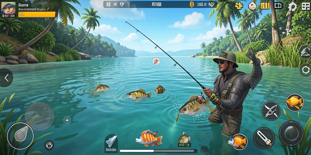 Tampilan gameplay RI188 yang menampilkan aksi memancing seru.