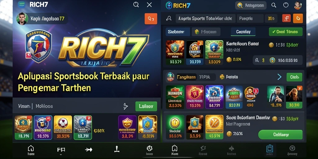 Screenshot RICH7 menunjukkan tampilan antarmuka taruhan olahraga yang menarik.