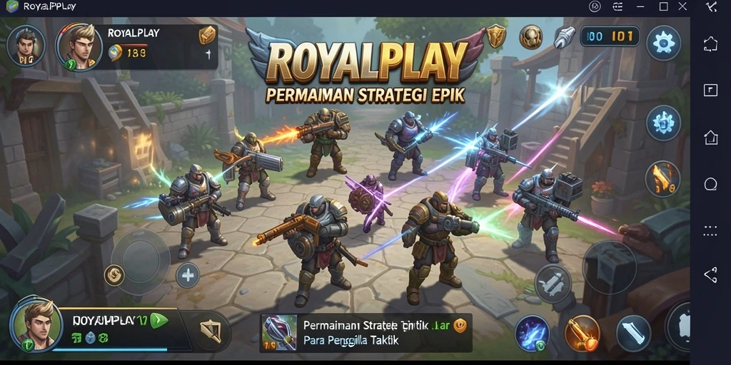 Tampilan gameplay <strong>ROYALPLAY</strong> yang menonjolkan strategi pertempuran.