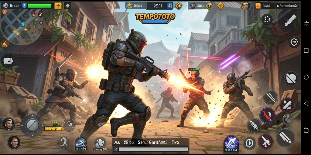 Screenshot menunjukkan aksi pertempuran seru di TEMPOTOTO.
